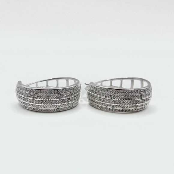 2.00 CT Natural Diamond XL Rhodium Hoops - Picture 3 of 5